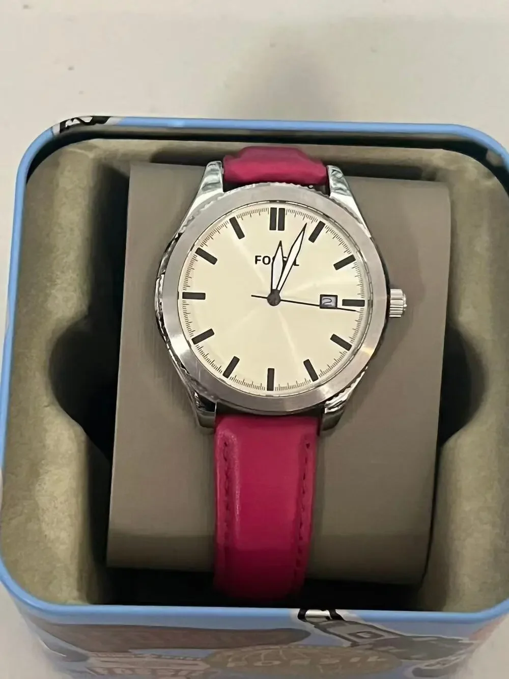 Fossil BQ3258 Women's Quartz Wristwatch with Magenta Leather Strap